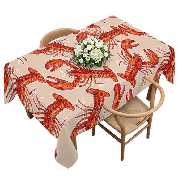 Red Lobster Rectangle Tablecloth Summer Crawfish Ocean Animal Minimalist Art Retro Waterproof Wrinkle Free Soft Table Cloth Spill-Proof Washable Table Cover for Dining Party Picnic 60 x 120 Inch