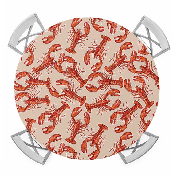 Red Lobster Round Table Cover, Summer Crawfish Ocean Animal Minimalist Art Retro Waterproof Fitted Tablecloths for 36"-44" Tables, Washable Picnic Table Cover for Camping Dining Indoor Outdoor
