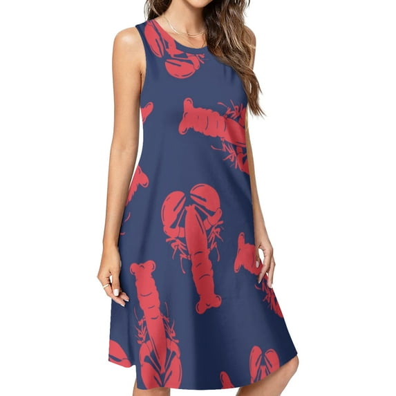 Red Lobster Spring Summer Dresses for Women Fashion T-shirt Dress Casual Sleeveless Loose Sundress with Pockets