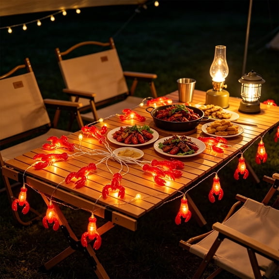 Red Lobster String Lights, Battery Operated with Timer, Crawfish Garland, Summer Beach Patio Decoration