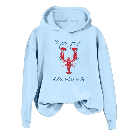 Red Lobster Sweatshirt Lobster Hoodies Long Steeve For Women Oversized Crewneck Pullover Cute Fall Sweatshirts Trendy (Light Blue,Medium)