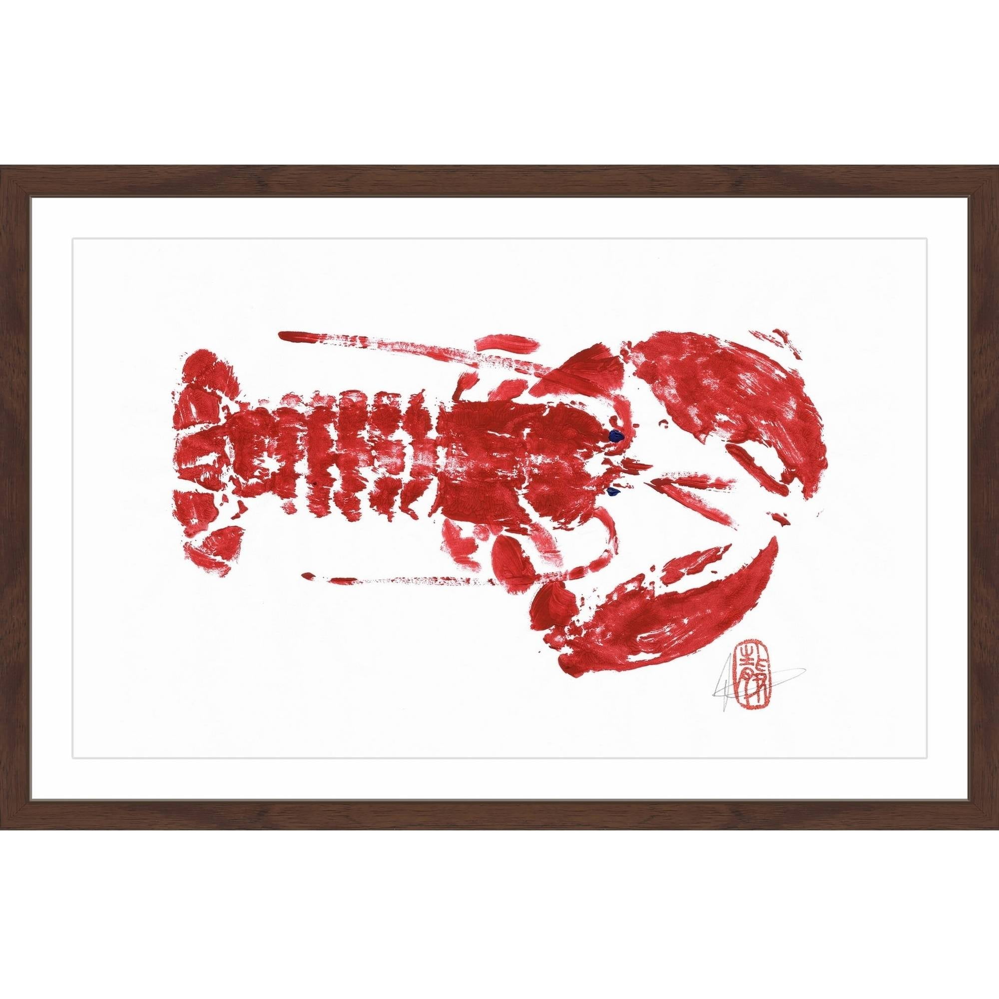 Red and White Framed Canvas Print of Lobster, 12" x 18"