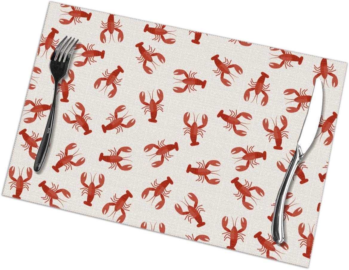Red Lobsters Crawfish Set of 6 Placemat, Durable Placemats for Kitchen