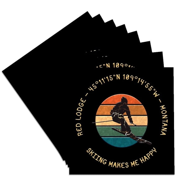 3drose, Red Lodge, Montana. Man Skier. Yellow, Black. Alpine Skiing Gift, Set of 8 Ceramic Tile Coasters