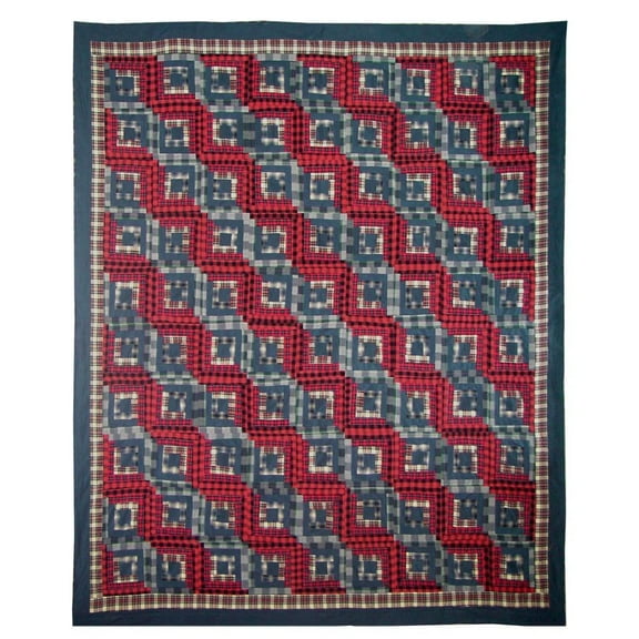 Patch Magic Red Log Cabin Lightweight Reversible Cotton Twin Quilt Adult