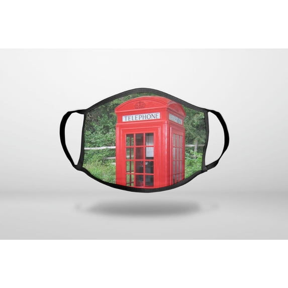 Red London Phone Booth - 3-Ply Reusable Soft Cloth Face Covering, Unisex, Cotton Inner Layer