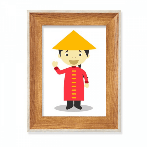 Red Long Gown China Cartoon Desktop Wooden Photo Frame Display Picture Art Painting Multiple Sets