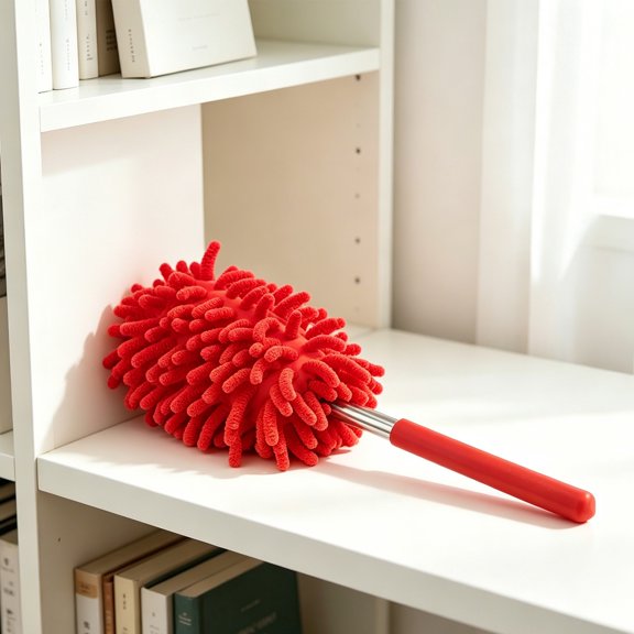 Red Long Reach Retractable Microfiber Duster, Portable Washable Brush for Household & Automotive Interior Cleaning