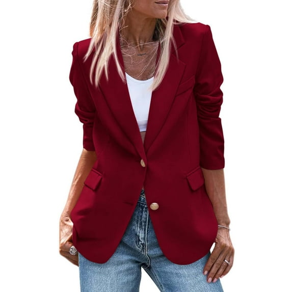Red Long Sleeve Fleece Jackets, Nylon,Spandex Women's Suit Jackets, Women's 2024 Fall Business Casual Long Sleeve Notch Lapel Trendy Work Jackets Outerwear, XXL