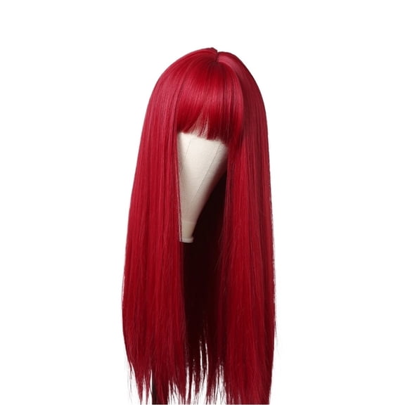 Red Long Straight Synthetic Wigs for Women Colorful Cosplay Party Fake Hair with Bangs