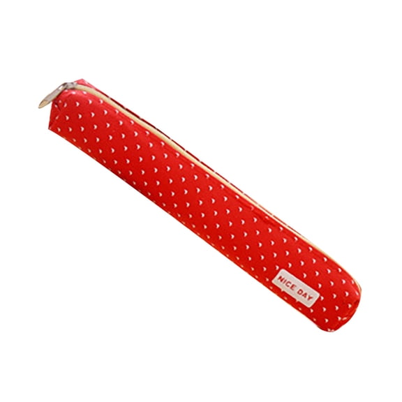 Red Long Stripe Polka Dot Pencil Case B, Long Polka Dot Candy Color Pencil Case Creative Student Canvas Pencil Case
