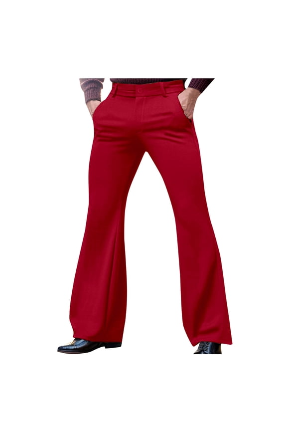 Red Loose Fit Pants for Man Fall Summer Spandex Lounge Flared Bell Bottom Plain Long Boot Cut Leg Pants Mens Zip Up 2025 Clothing Trendy L