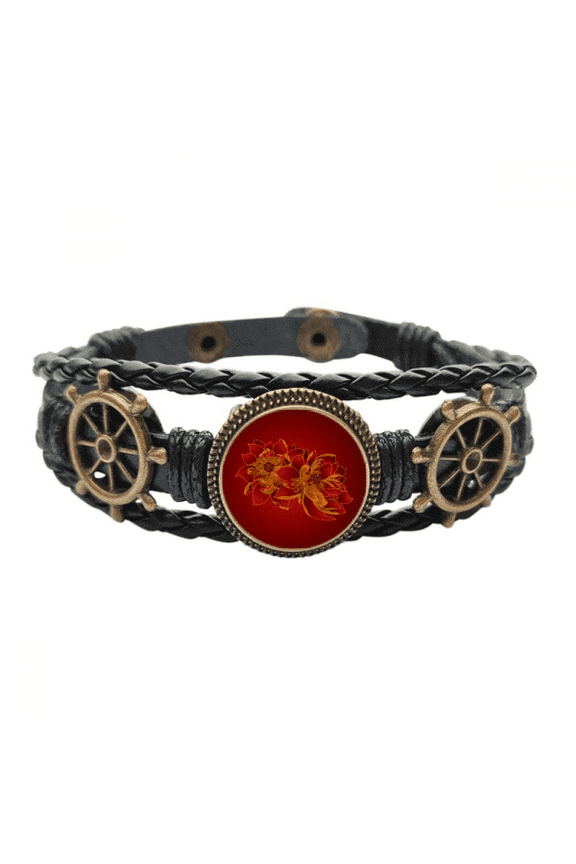 Red Lotus Flower Lotus Flower Leather Braided Ocean Bracelet Wristband