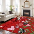 thumbnail image 1 of Red Love, Area Rug 5x7 FT, Non Slip Bedroom Throw Carpet, Spring Valentine's Plant Dots Lattice Stripe Washable Soft Floor Carpet Non-Shedding Rug for Dining Room Bedside Classroom Desk, 1 of 9