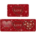 thumbnail image 1 of Red Love Be Mine Heart Valentine''s Day Decorative Kitchen Mats Set of 2, Home Party Low-Profile Home Kitchen Rugs - 17x29 and 17x47 Inch, 1 of 6