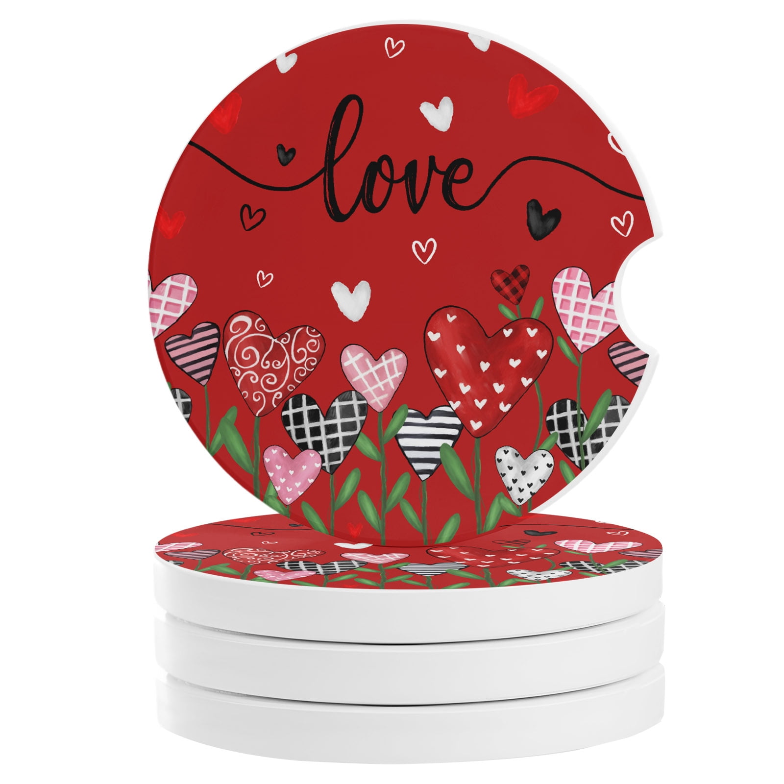 Valentin Spring Al Red Love, Car Coasters for Cup Holders Set of 4 Absorbent, 2.56 ...