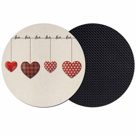 Red Love Coasters Set of 2, Absorbent Coasters for Drinks, Valentine's Day Heart Red Plaid Beige Coaster for Desk Coffee Table Protection, Home Decor House Warming Gifts 4"