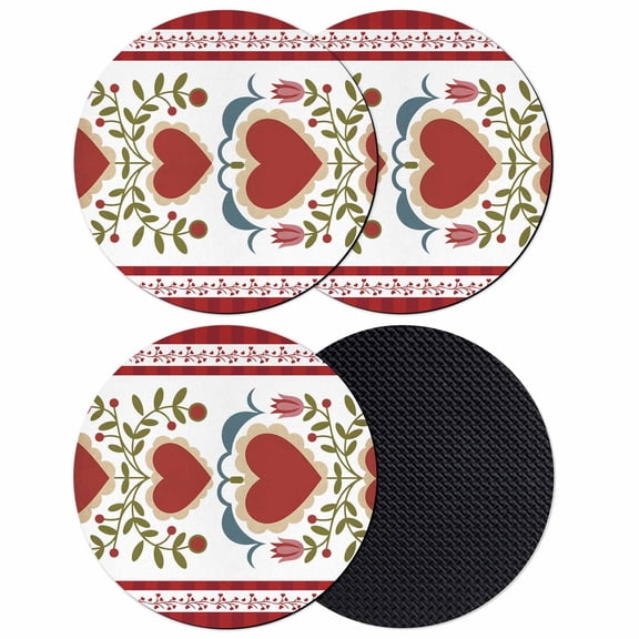 Red Love Coasters Set of 4, Absorbent Coasters for Drinks, Valentine's Day Heart Leaves Floral Plants Coaster for Desk Coffee Table Protection, Home Decor House Warming Gifts 4"