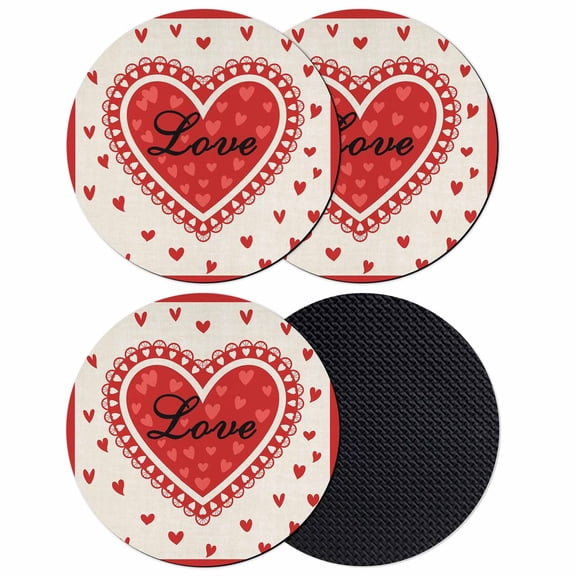 Red Love Coasters Set of 4, Absorbent Coasters for Drinks, Valentine's Day Romantic Love Heart Beige Coaster for Desk Coffee Table Protection, Home Decor House Warming Gifts 4"