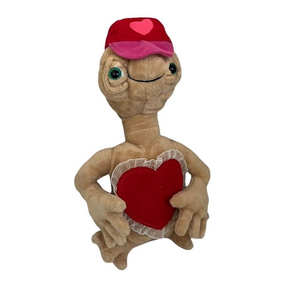 Red Love Hat Holding Heart The Extra-Terrestrial E.T Plush Doll Valentines 8NEW