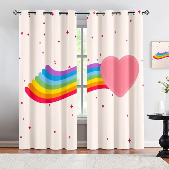 Red Love Heart 3D Print Insulated Drapes, Bohemian Abstract Rainbow Decor Curtains,Grommet Privacy Window Treatments For Living Room Bedroom Classroom 21"W x 45"L (Pack of 2)