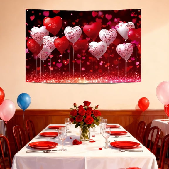 Red Love-Heart Balloon Valentines Wall Hanging Decoration Photography Backdrops, Red Pink Valentine's Day Living Room College Dorm Background, 71 x 45 Inch Home Indoor/Outdoor Decor, Mother’s Day