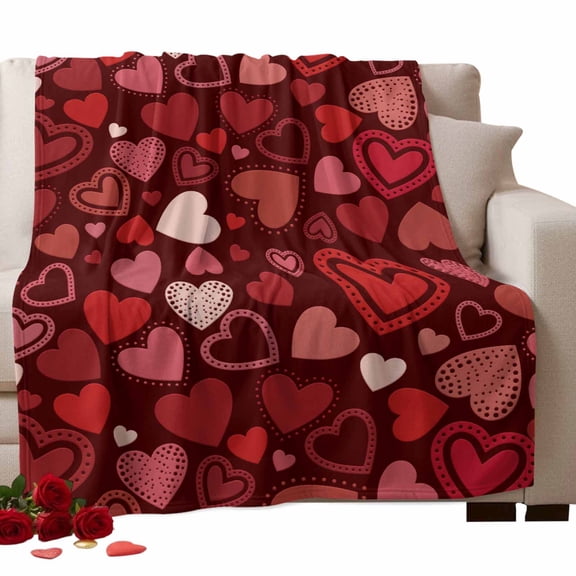 Red Love Heart Fleece Throw Blanket Lightweight Polka Dots Fuzzy Flannel Throws Super Soft Cozy Flannel Blanket for Couch, Sofa, Bed, Travel 50"x60"