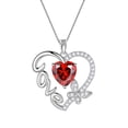 thumbnail image 1 of Juwaliy Red Love Heart Necklace Butterfly January Birthstone Necklace Garnet CZ 925 Sterling Silver Pendant Jewelry Women Mother Birthday Valentine's Day Gift, 1 of 10