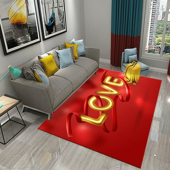 Red Love Heart Pattern Carpet Romantic Rose Rug Valentine's Day Area Rugs Door Mat Yoga Mats Women Bedroom Living Room Flat Mat