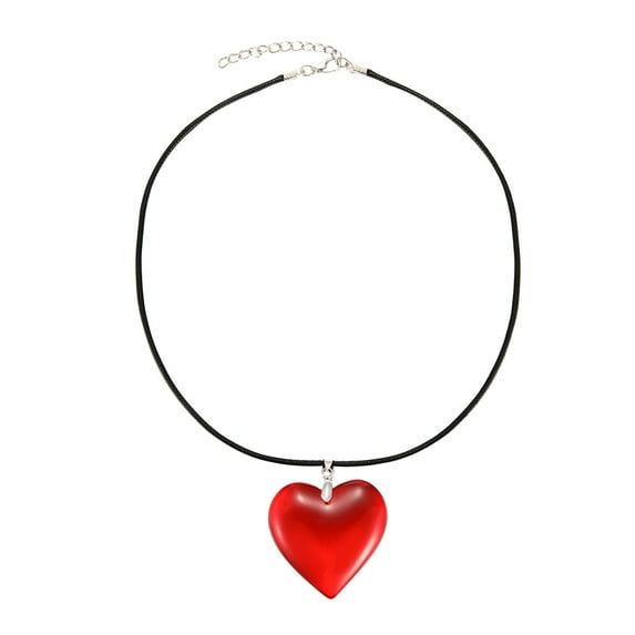 Red Love Heart Pendant Necklaces for Women Punk Fashion Natural Stone Choker Adjustable Leather Rope Chain Necklace Jewelry Gift