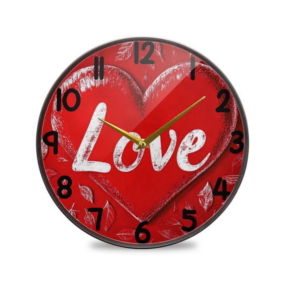 Red Love Heart Round Acrylic Wall Clock Silent Battery Operated Home Decor for Living Room Bedroom