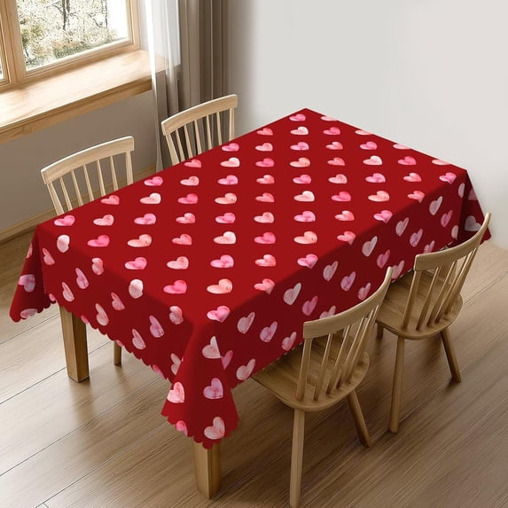 Red Love Heart Table Cloth for Rectangle Dining Tables,Reusable Pink Watercolor Love Hearts Tablecloths Boho Heart Anniversary Table Cover Decoration for Holiday,Kitchen,Party, 60x84 Inch