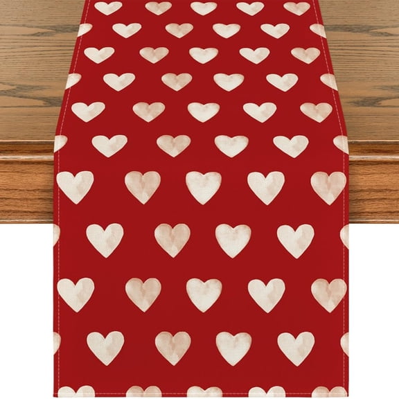 Red Love Heart Valentine's Day Table Runner, Seasonal Anniversary Kitchen Dining Table Decoration for Home Party Love Table Runner for Wedding Anniversary Engagement Valentines Table Decorations