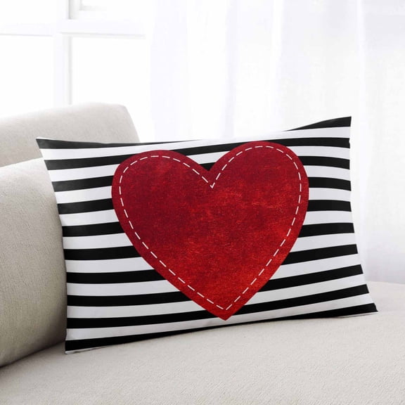Red Love Heart Valentine's Day Throw Pillow Covers, Black White Striped Soft Breathable Pillow Cases with Invisible Zipper for Sleeping, Standard Pillowcases for Couch Bed Sofa Chair 20x26 Inches