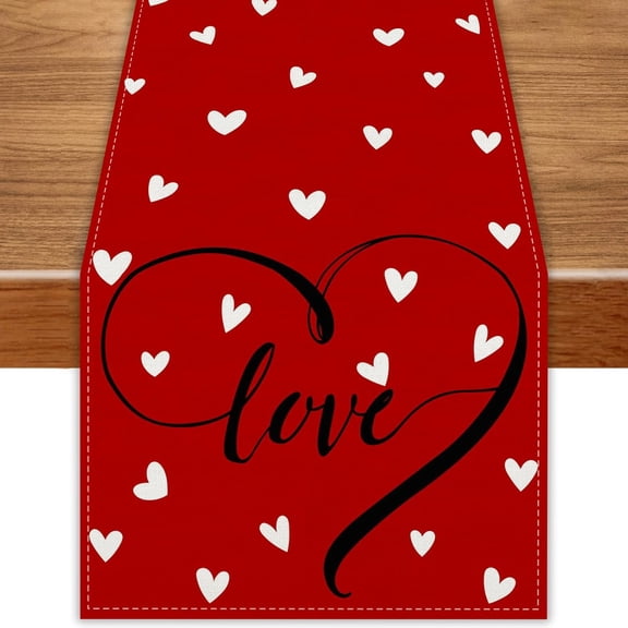 Red Love Heart Valentines Day Table Runner 13x72 Inch Galentines Day San Valentine Decorations and Supplies for Home Kitchen Dining Room Table Decor