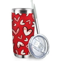 Red Love Hearts Tumbler with Lid and Straw, Valentine''s Day Gifts for Women, Anniversary Wedding Holiday Stainless Steel Travel Coffee Cup, 20oz Double Wall Vacuum Insulated Mug