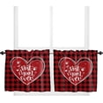 thumbnail image 1 of Red Love Mom Mother''s Day Buffalo Window Tier Curtains 36 Inches Long Set of 2 Panels, Half Windows Rod Pocket Kitchen Curtains Black Red Plaid Small Kitchen Drapes for Bathroom Cafe, 1 of 5