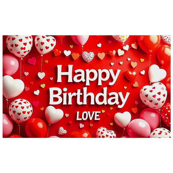 Red Love Themed Happy Birthday Banner with Heart Balloons and Decorations Background Backdrop Party Supplies Photography Props Birthday Decoration Birthday Party Decorations