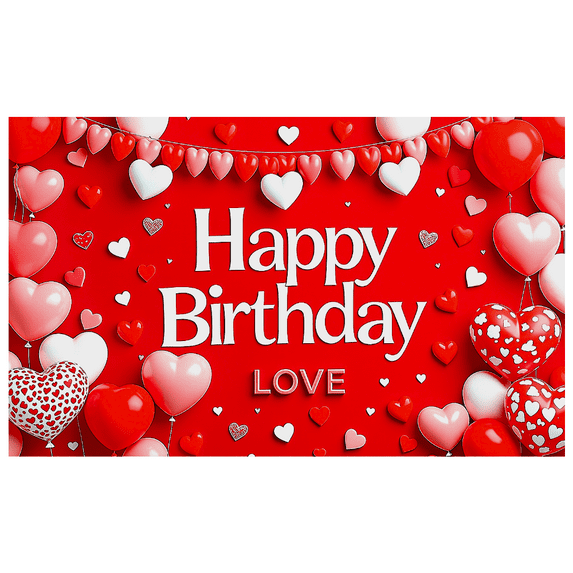 Red Love Themed Happy Birthday Banner with Heart Balloons and Decorations Background Backdrop Party Supplies Photography Props Birthday Decoration Birthday Party Decorations