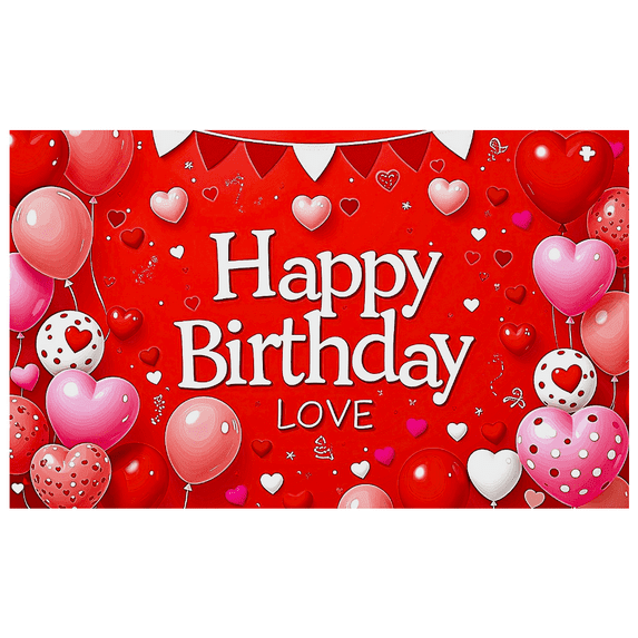 Red Love Themed Happy Birthday Banner with Heart Balloons and Decorations Background Backdrop Party Supplies Photography Props Birthday Decoration Birthday Party Decorations