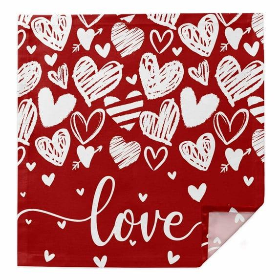 Red Love Valentines Cloth Napkins Washable Set of 1, White Love Heart Reusable Dinner Table Napkins Cloth Bulk for Weddings Kitchen Restaurants Hotel Events Parties 20 x 20 Inch