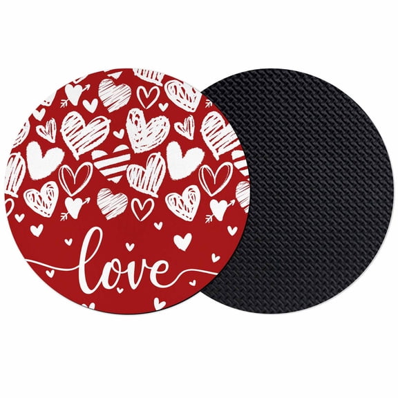 Red Love Valentines Coasters Set of 2, White Love Heart Absorbent Coasters for Drinks, Coaster for Bar Office Dining Coffee Table Accessories Decor, Non Slip Round Desk Coaster