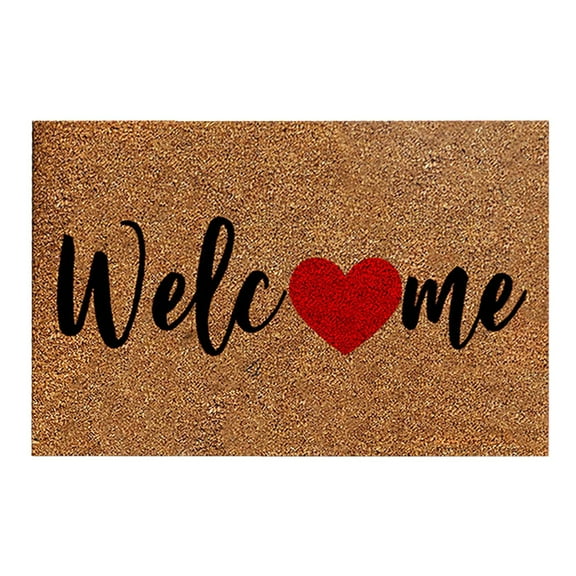 Red Love Welcome Doormat Outdoor Entrance Valentines Coir Door Mat Non Slip Seasonal Holiday Floor Mat Indoor Home Decor Front Door Mats Anniversary Valentine's Day