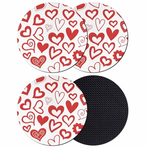Red Loves Coasters Set of 4, Absorbent Coasters for Drinks, Valentine's Day Love Romantic White Coaster for Desk Coffee Table Protection, Home Decor House Warming Gifts 4"