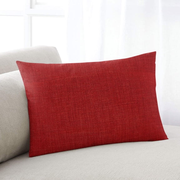Red Lumbar Pillow Covers 12x20 Inch, Farmhouse Burlap Solid Red Color Modern Linen Texture Decorative Pillowcase with Zipper, Microfiber Breathable Throw Pillowcases for Sofa Bed Living Room