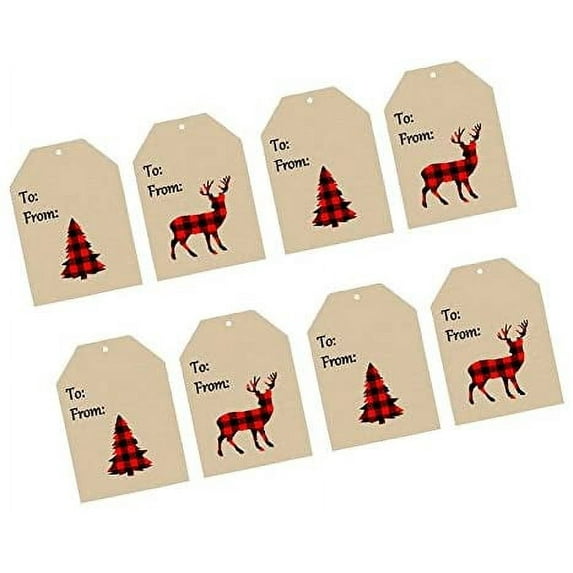 Red Lumberjack Deer Tree Christmas Holiday Gift Wrap / Gift Bag Tags 32pack