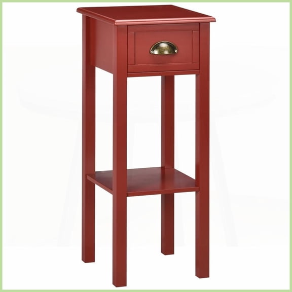 Red MDF Coffee Table with Drawer & Shelf Storage, 2-Tier for Living Room/Bedroom, Stable & Space-Saving