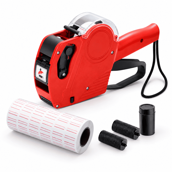 Red MX5500 8-Digit Retail Pricing Tag Kit with 5500 Labels and 3 Extra Ink Rollers