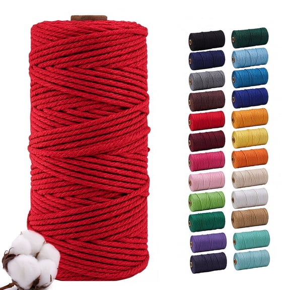 Red 3mm Macrame Cord, 110 Yards Natural Cotton Cord, Macrame Rope Yarn for DIY Crafts, Wall Hangers, Plant Holders, Knitting, Wedding Decor (1 Roll)