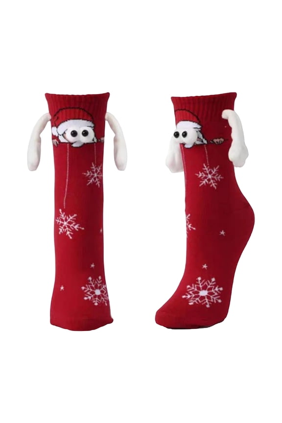 Red Magnetic Couple Matching Sweat Absorbing Mid Calf Socks Black And White Pair With Fun Connection Design For Students And Best Friends Tube Length 5.91 Inches Foot Length 7.48 Inches Re